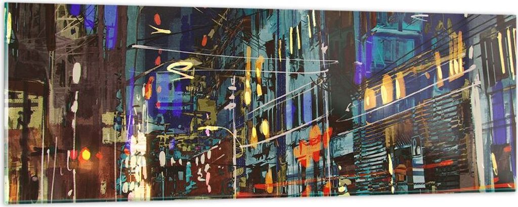 Bilder auf glas - Stadt Nacht Straße - 90x30cm - Glasbilder - Wandbilder - Kunstdruck - zum Aufhängen bereit - Wanddekoration aus Glas - Glas Bil...