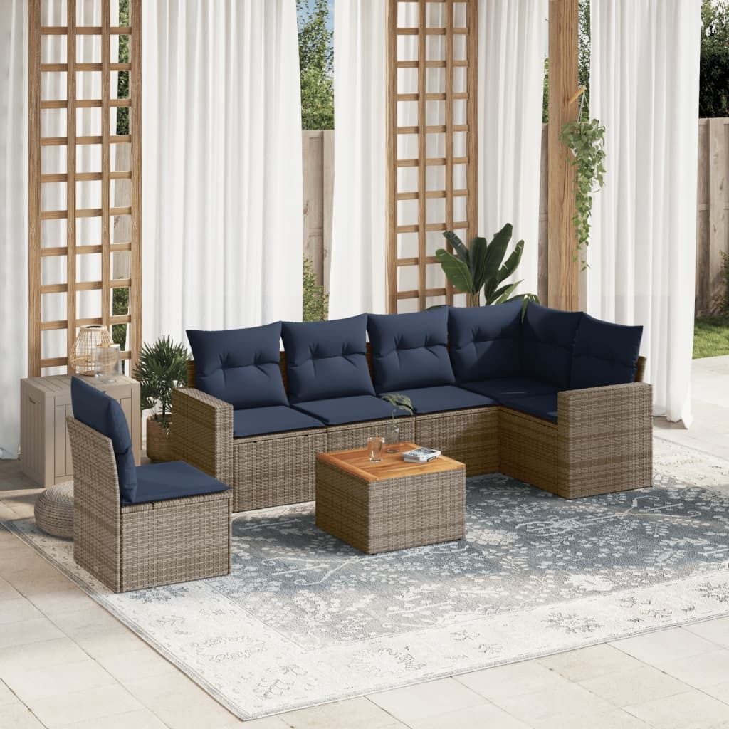 Maison Exclusive - 7-tlg. Garten-Sofagarnitur mit Kissen Grau Poly Rattan