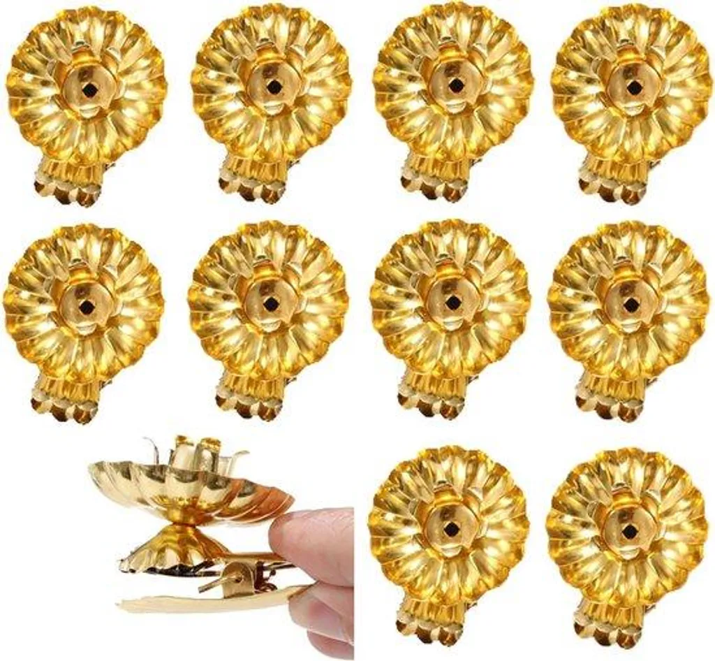 Bougeoirs dorés pour sapin de Noël décorés - Lot de 10 clips en métal
