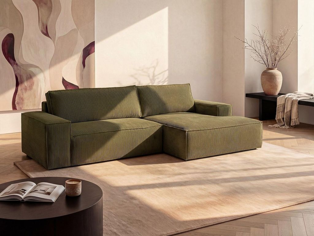 Ecksofa aus Cordura rechts in olivgrün - AMELIA