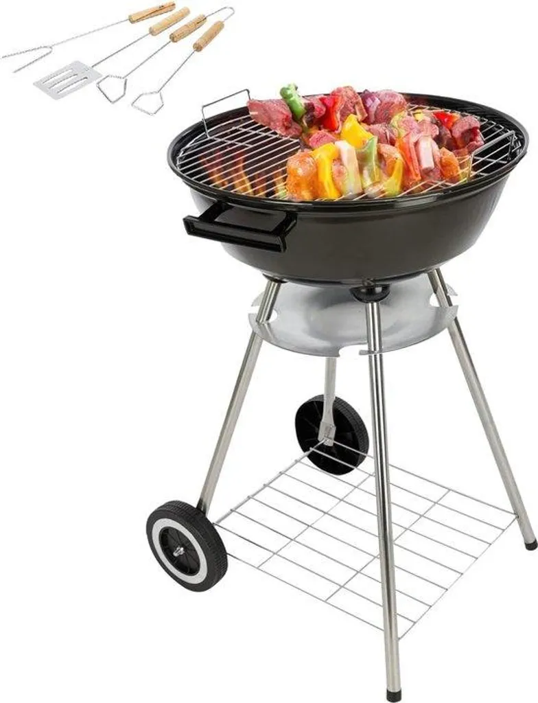 Barbecue au charbon de bois avec grille et accessoires 50x49x73 cm Noir