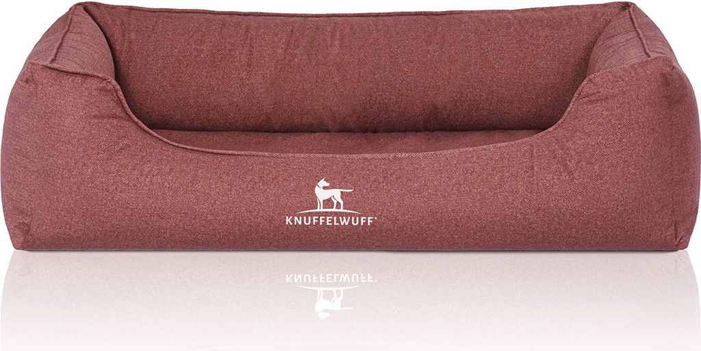 Kuschelwuff orthopädisches wasserfestes Hundebett Malou aus Velours mit handgewebtem Charakter XXL 120 x 85cm rot