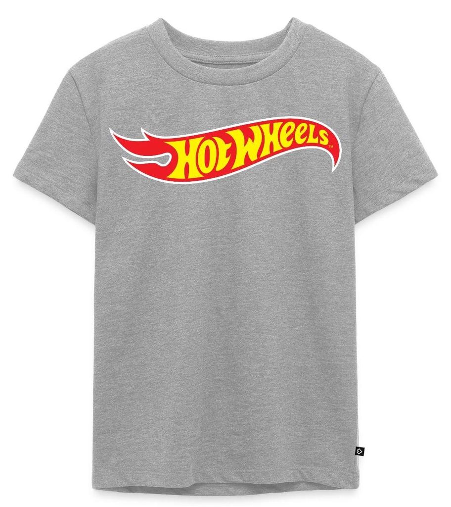 Spreadshirt Hot Wheels Klassisches Logo Kinder Premium T-Shirt, 134/140 (8 Jahre), Grau meliert