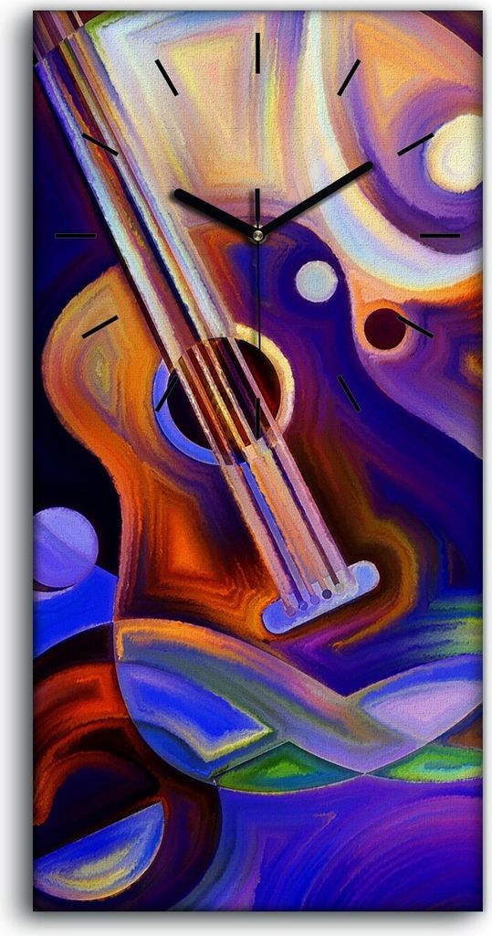 Wanduhr Bürouhr Leinwand Bild 30x60 Malerei Abstrakte Musik Violine Kunst - schwarze Hände