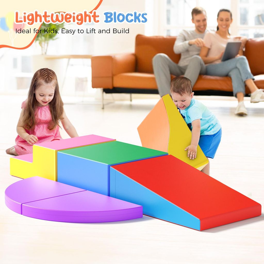 Schaumstoff Kletterspielset für Kinder - 6-teiliges Block-Set - Indoor - Krabbeln & Rutschen - 0–3 Jahre - Motorikförderung - Mehrfarbig