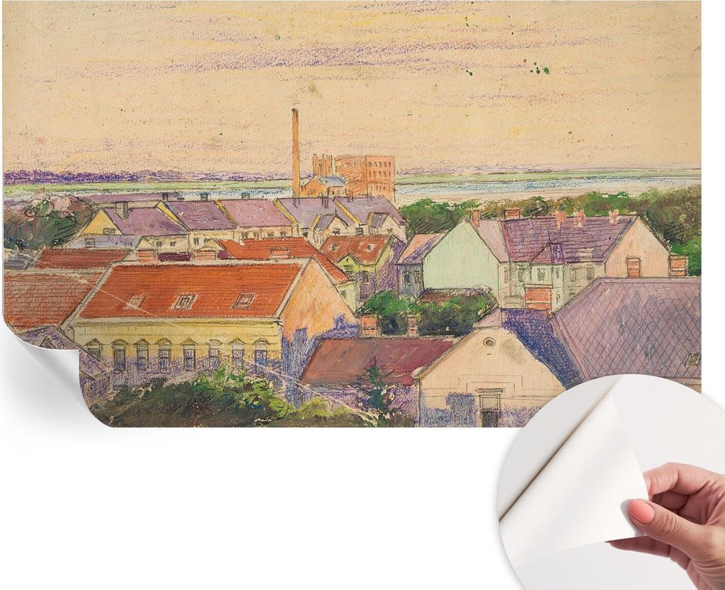 Selbstklebende Wandtapete - Dekorative Tapete für Wohnzimmer - Klebefolie für Wandbilder - Tapetenfolie für Wanddekoration - 416x254 - Stadtdächer