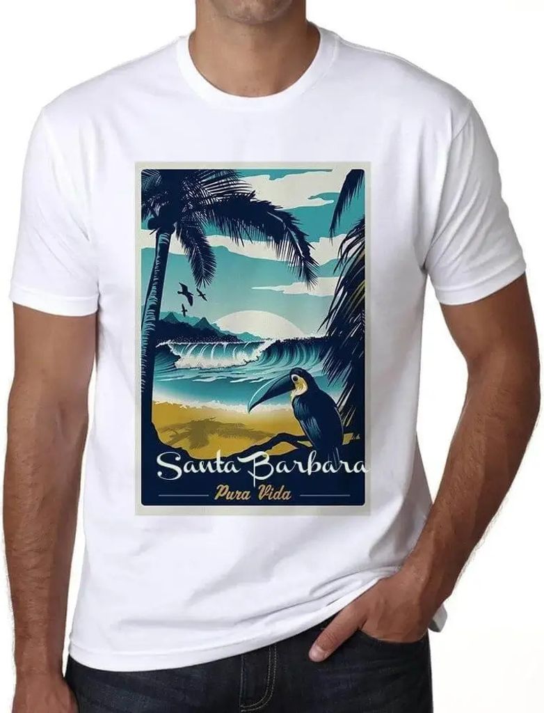 Herren Grafik T-Shirt Santa Barbara Pura Vida Beach Öko-Verantwortlich Vintage Jahrgang Kurzarm Lustige Druck Geburtstag Geschenk Mann
