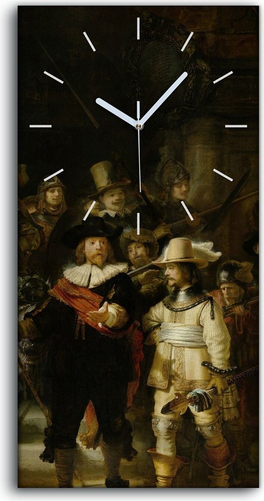 Wohnzimmer-Bild Leinwand Uhr 30x60 Foto Nachtwache nach Rembrandt Malerei - weiße Hände
