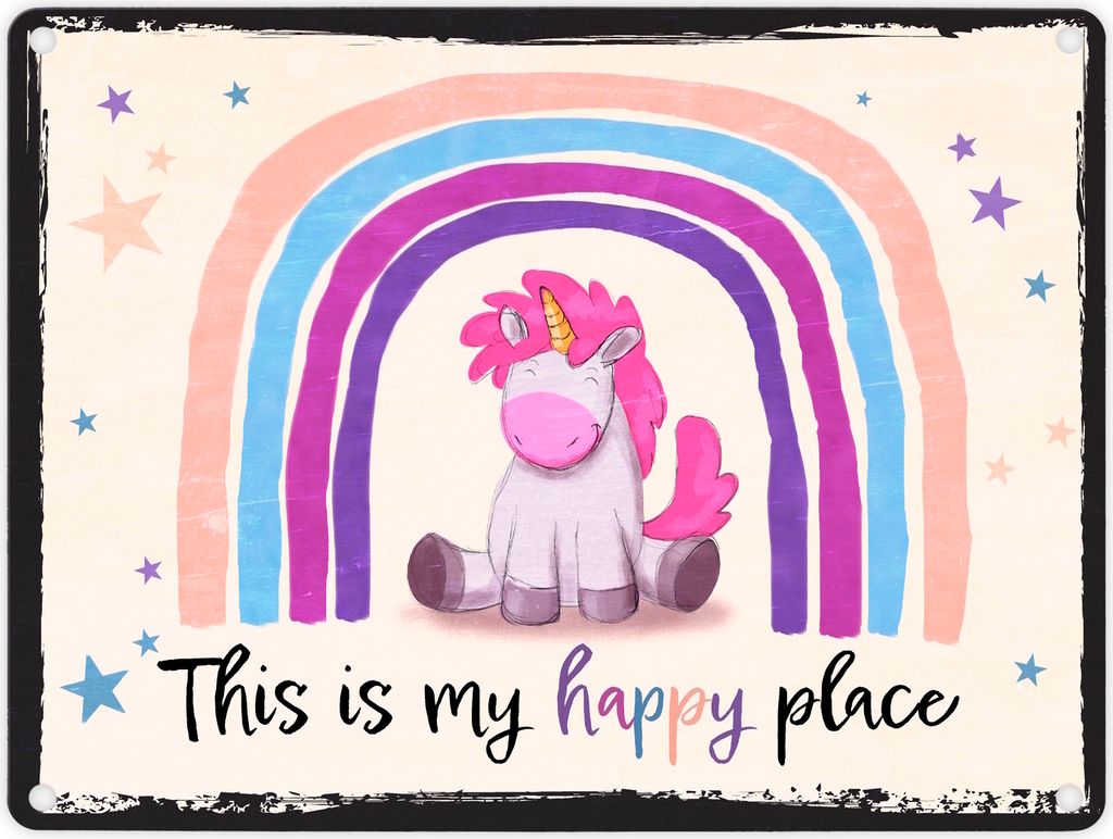 This is my happy place Metallschild in 15x20 cm mit niedlichem Einhorn