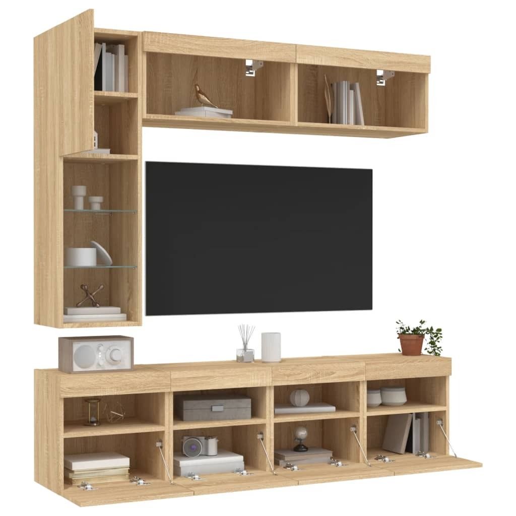 Maison Exclusive - 7-tlg. TV-Wohnwand mit LED-Leuchten Sonoma-Eiche