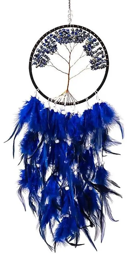 Attrape-rêves Arbre de Vie Lapis Lazuli en plumes et pierres