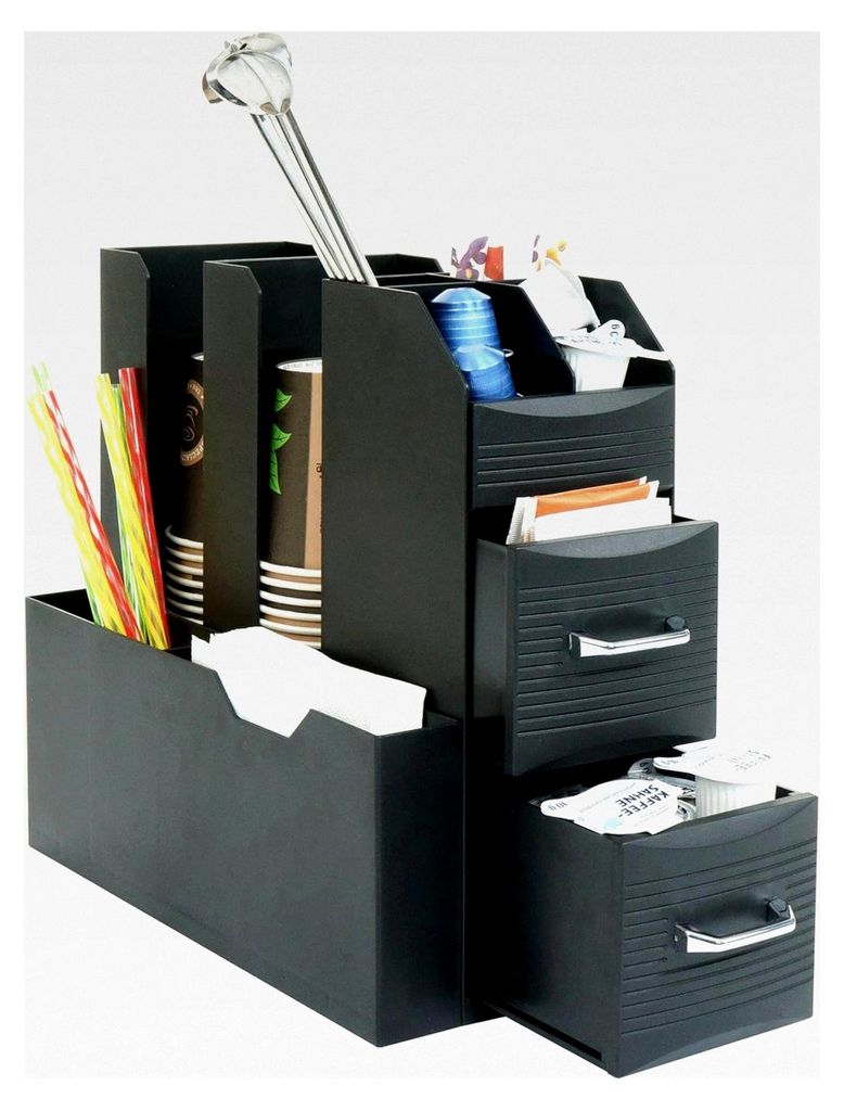 Kaffeestation für Zubehör, Tee- und Kaffee-Organizer mit 2 Schubladen und 7 Fächern, 29x14x33cm