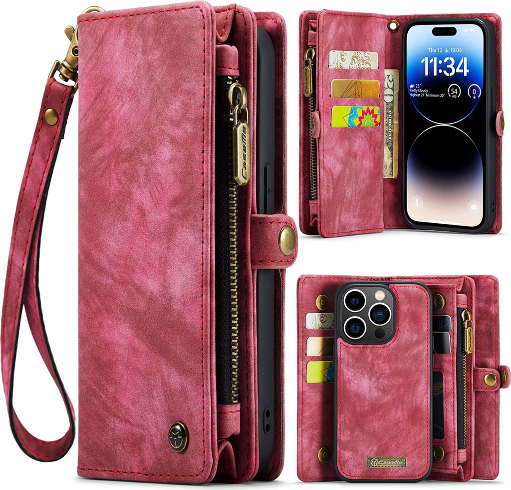 Handy Tasche für Apple iPhone 15 Pro Max CaseMe Schutzhülle Geldbeutel + Etui KlappHülle Kunstleder Rot
