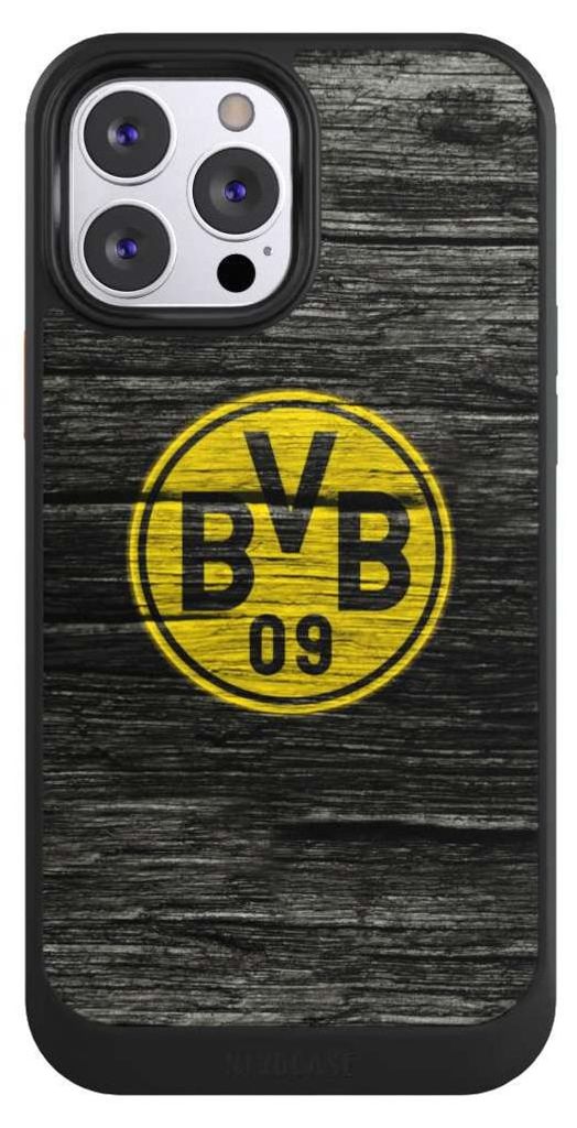 NIVOCASE Hülle für Apple iPhone 13 Pro Max Handyhülle NIVOcore Case Schwarz BVB Borussia Dortmund Holzoptik