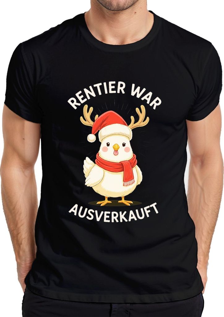 Rentier war t lustiges Küken Weihnachten Geschenk Herren T-Shirt, Schwarz, L