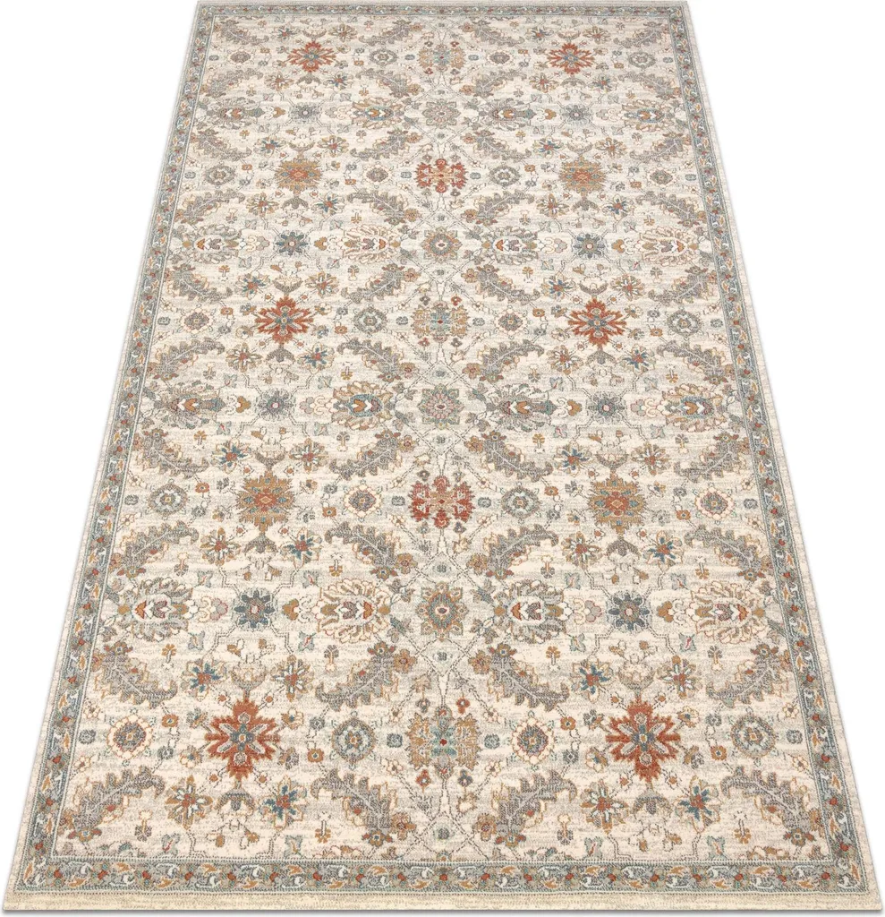 Descente de lit en laine beige SOHO - Tapis décoratif fleurs 67x130 cm
