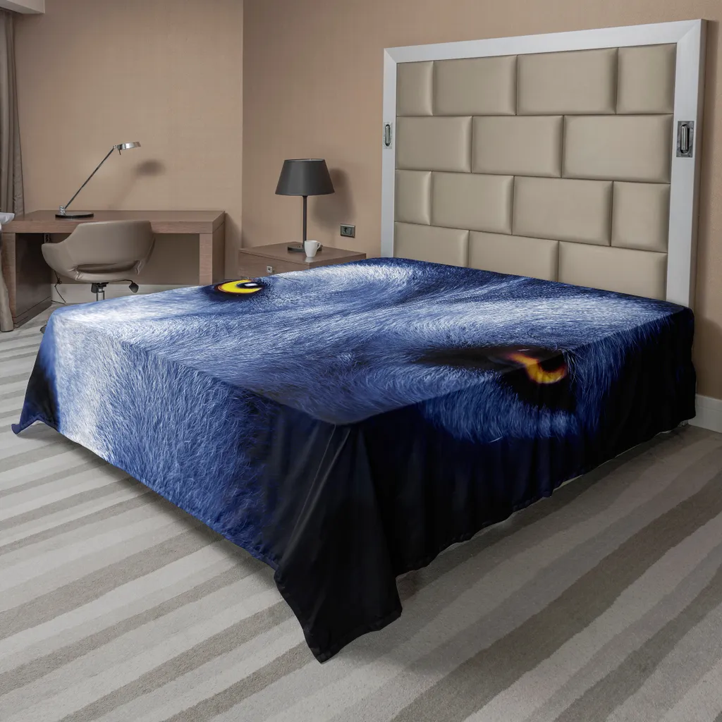 Drap de lit plat décoratif thème faune forestière loup pour lit King