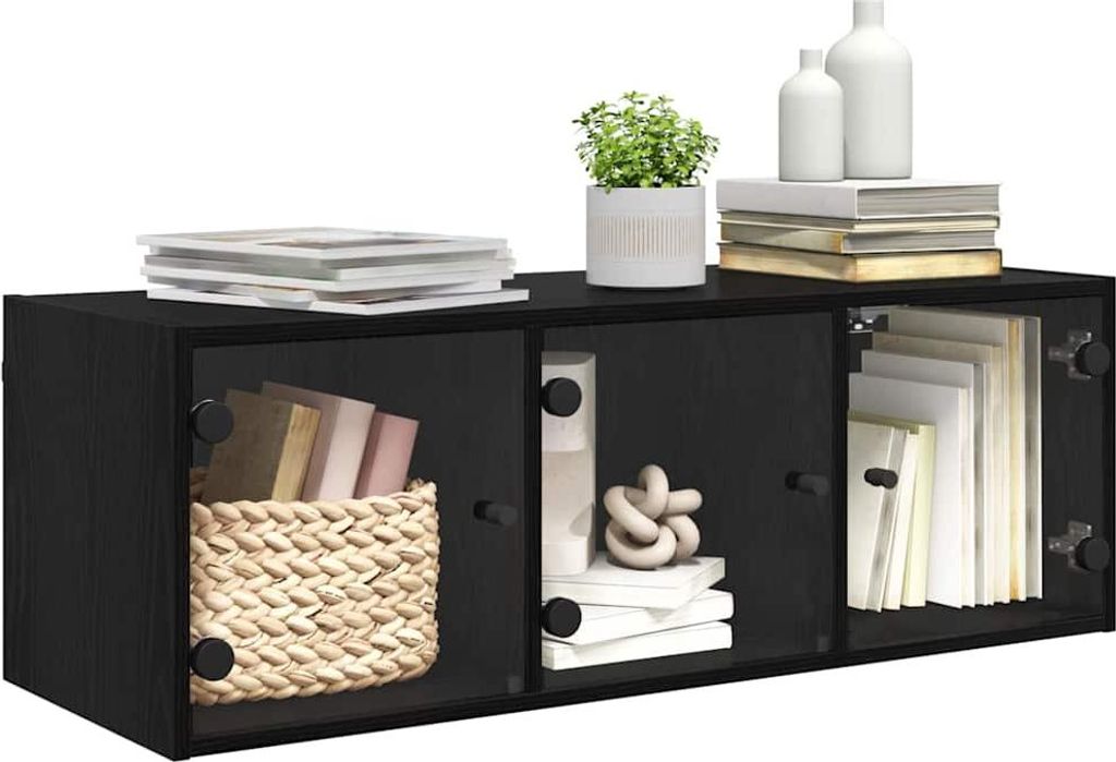 "Winter Sale" Wandschrank Schwarz Eichen-Optik 102 x 37 x 35cm Holzwerkstoff - clorisNeu794910 - Kommoden