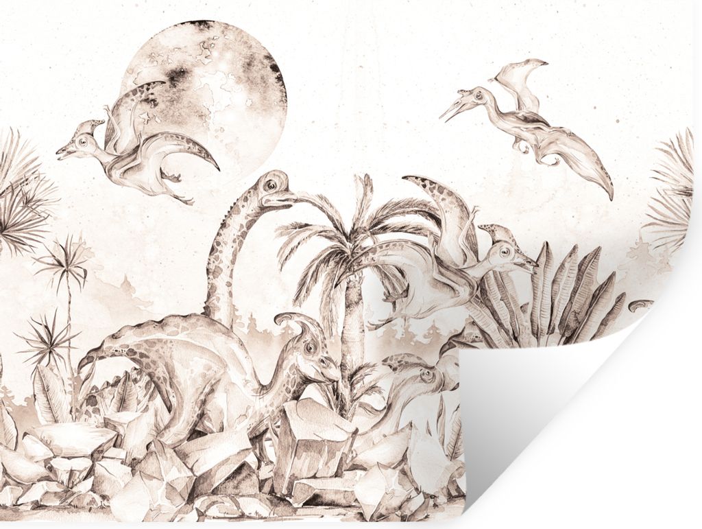 MuchoWow Wandtattoo Wandsticker Wandaufkleber Dino - Kinder - Dschungel - Pflanzen - Kinder 40x30 cm Selbstklebend und Repositionierbar - Faltenfrei