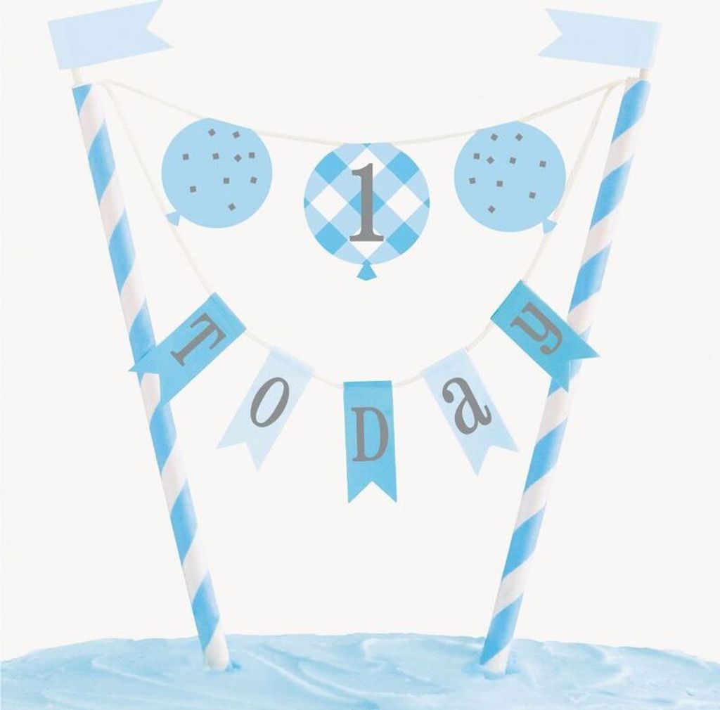 Kuchendekoration 1. Geburtstag Vichy Karo hellblau