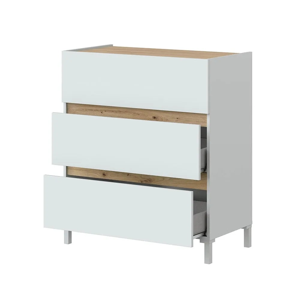Commode de chambre moderne bicolore blanche et bois à tiroirs - 3