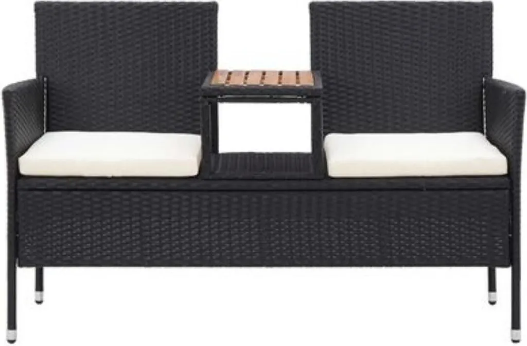 Banc de jardin 2 places en résine tressée avec table centrale intégrée
