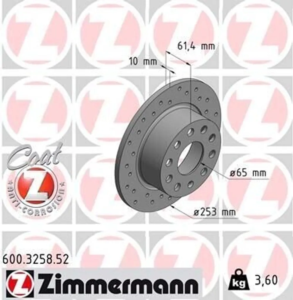 Disque de frein Octavia III 5E Zimmermann 600.3258.52 entretien châssis