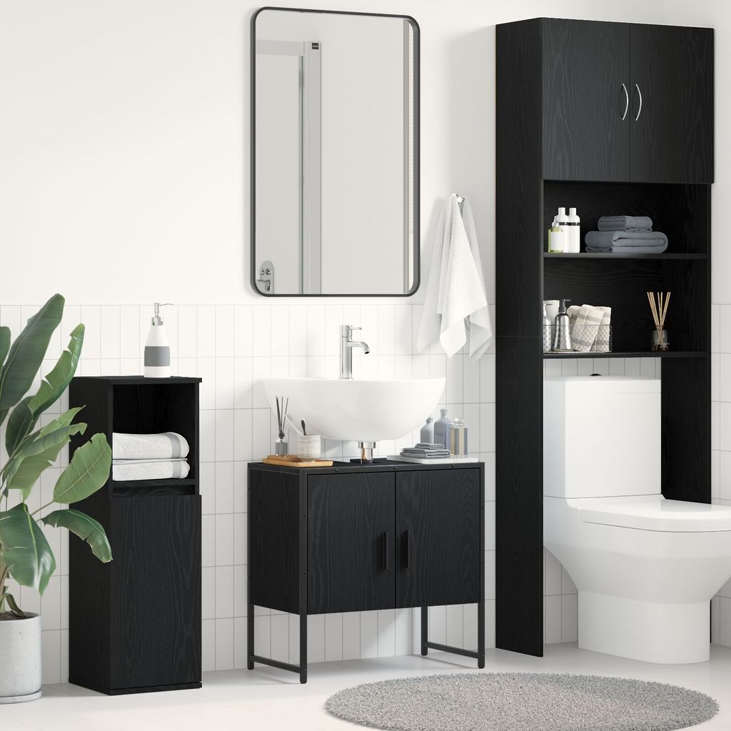 Waschbeckenunterschrank Schwarz Eiche 60x33x60 cm Holzwerkstoff, Badezimmerschränke DesignMöbel Neu
