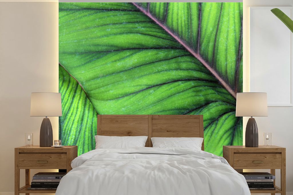 MuchoWow Fototapete für Wohnzimmer oder Schlafzimmer Wandtapete Vinyl Motivtapete Foto von großen tropischen botanischen Blättern - 240x240 cm...