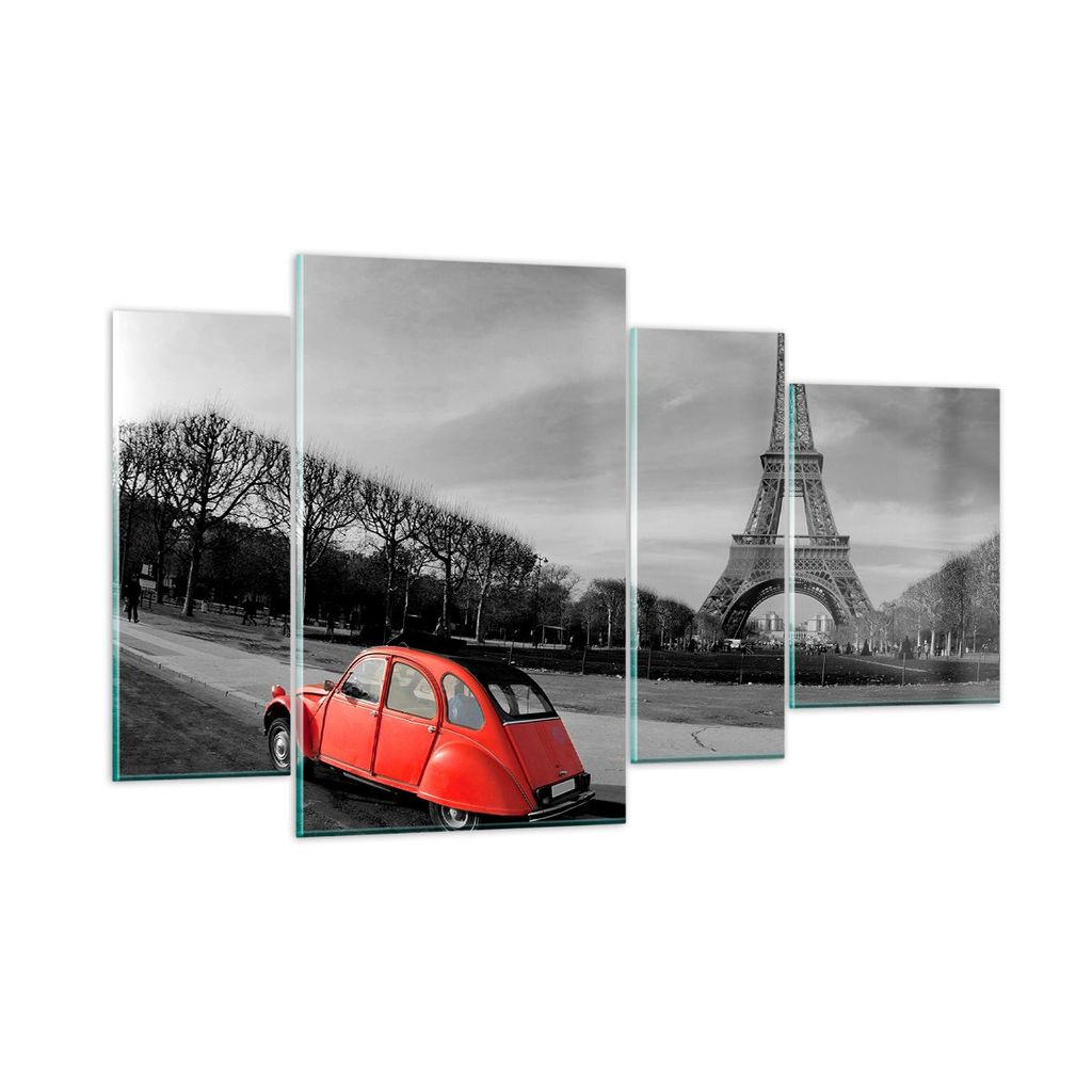 Bilder auf glas - Auto Eiffle Kultur Architektur - 120x70cm - Glasbilder - Wandbilder - Kunstdruck - zum Aufhängen bereit - Wanddekoration aus Gla...