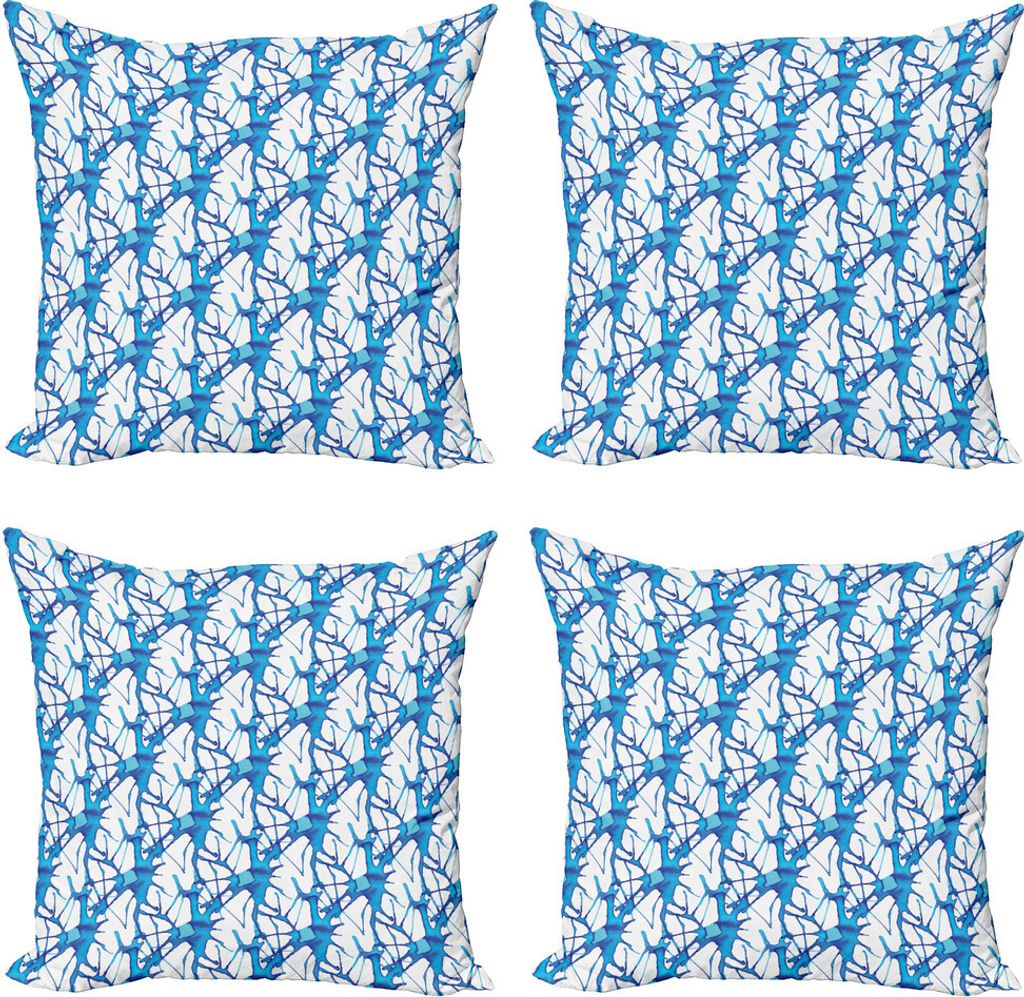 ABAKUHAUS Abstrakt Kissenbezug Set (4 Stück), Drops Aquarell-Kunst-Farbe, Moderner Doppelseitiger Digitaldruck, 45 cm x 45 cm, Kobalt-Blau-Weiß