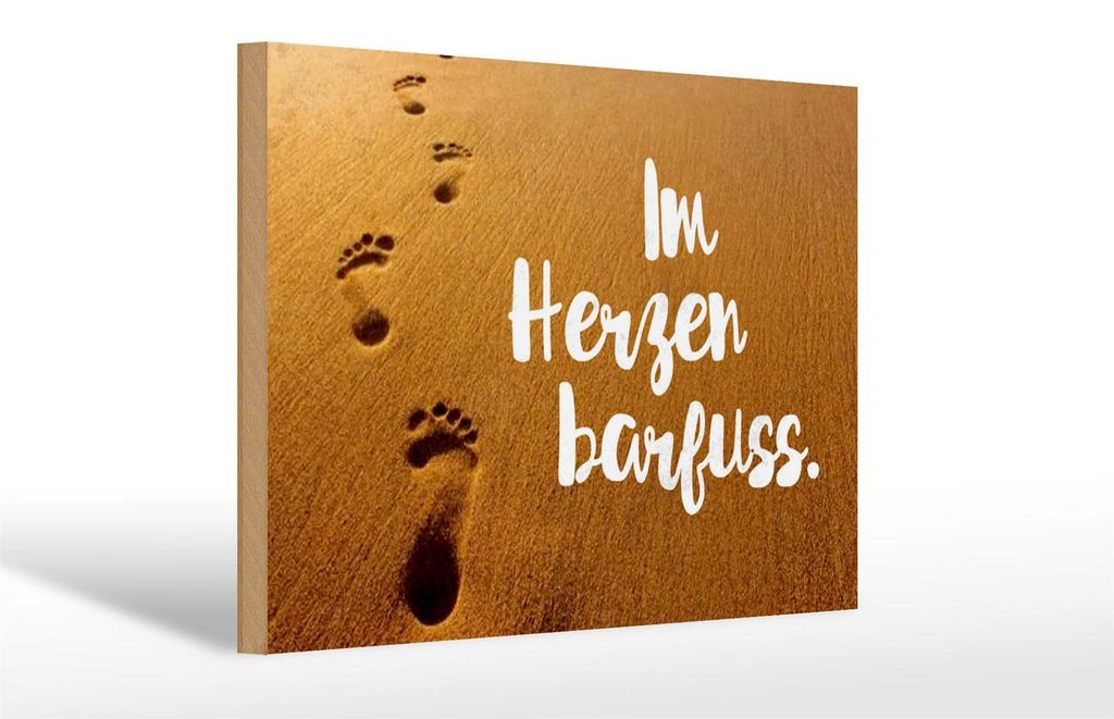 Holzschild Spruch 30x20cm Im Herzen barfuss Sand Schild Produktbild 