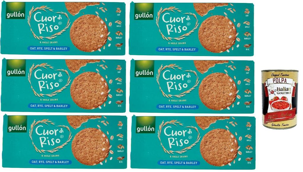 Gullón Cuor di Riso e Cereali Integrali Avena, Segale & farro, kekse mit Hafer, Roggen und geschrieben 6x 250 g + Italian Gourmet polpa 400g