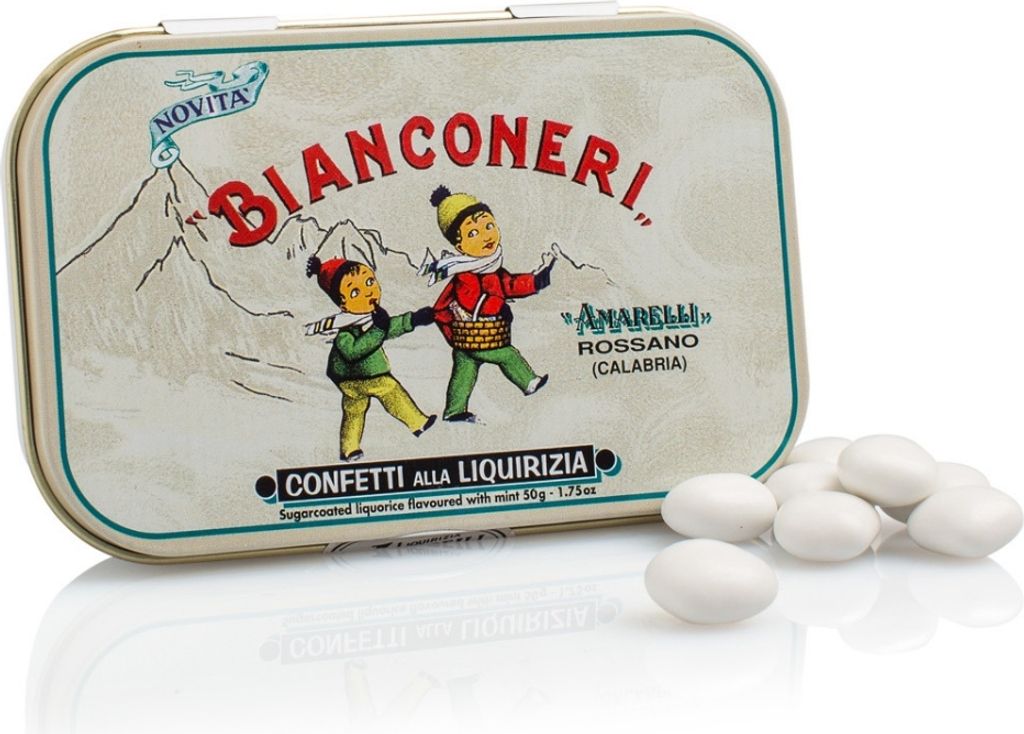 Amarelli Lakritzdragées Bianconeri / mit Pfefferminze und Produktbild 