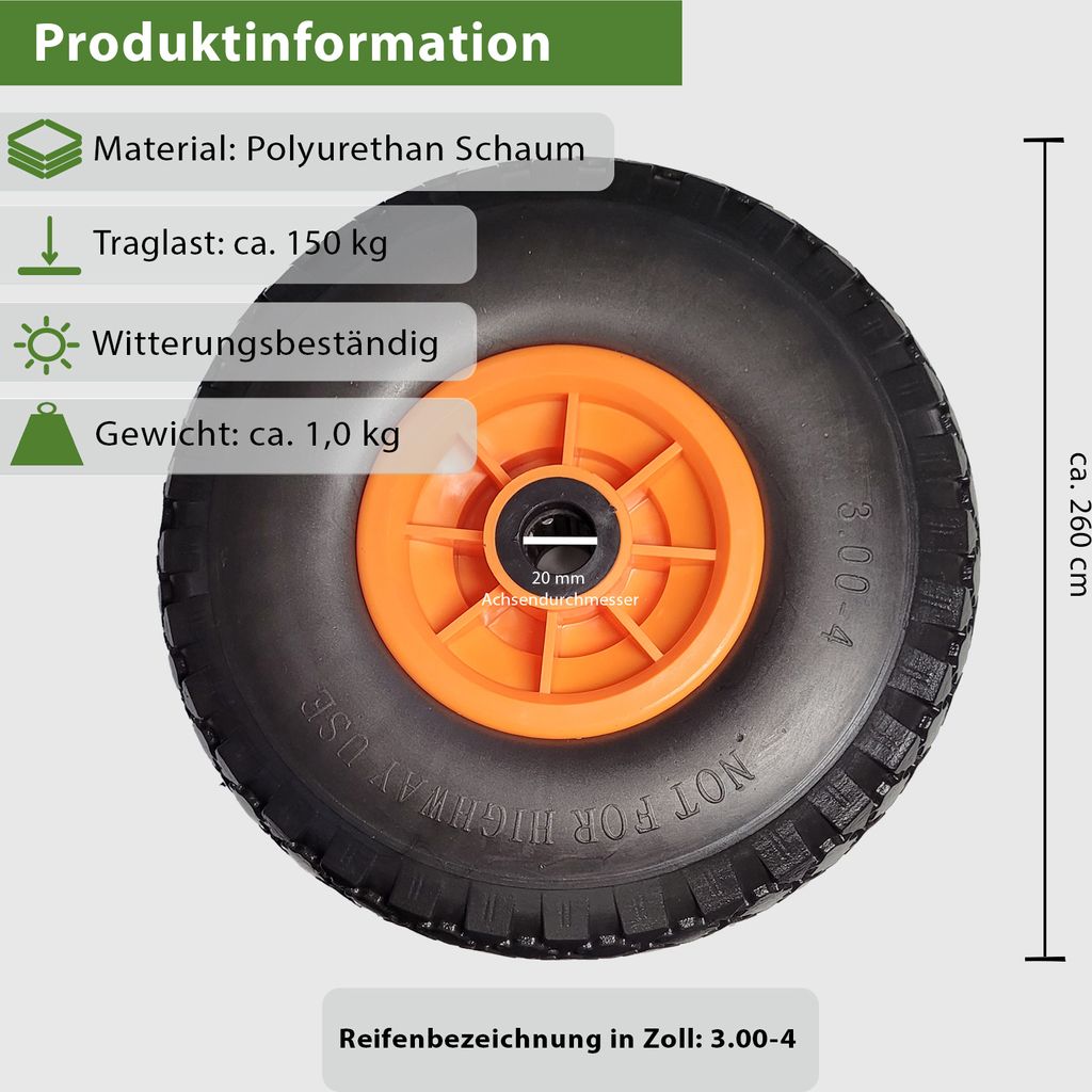 2x Sackkarrenrad Vollgummi 260x85 mm 3.00-4 Produktbild 4