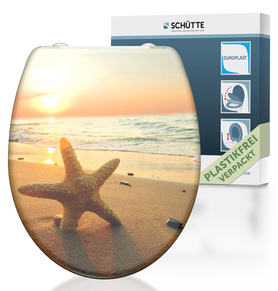 SCHÜTTE WC Sitz SEA STAR, Duroplast Toilettendeckel mit Absenkautomatik und Schnellverschluss, Klobrille, Toilettensitz