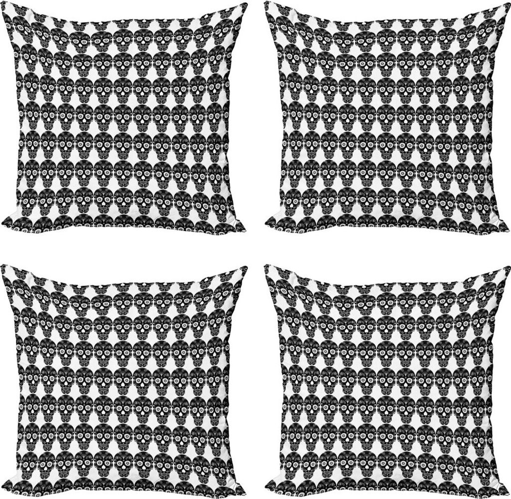ABAKUHAUS Karneval Kissenbezug Set (4 Stück), Zier Schädel-Druck, Moderner Doppelseitiger Digitaldruck, 50 cm x 50 cm, Charcoal Grau Weiß
