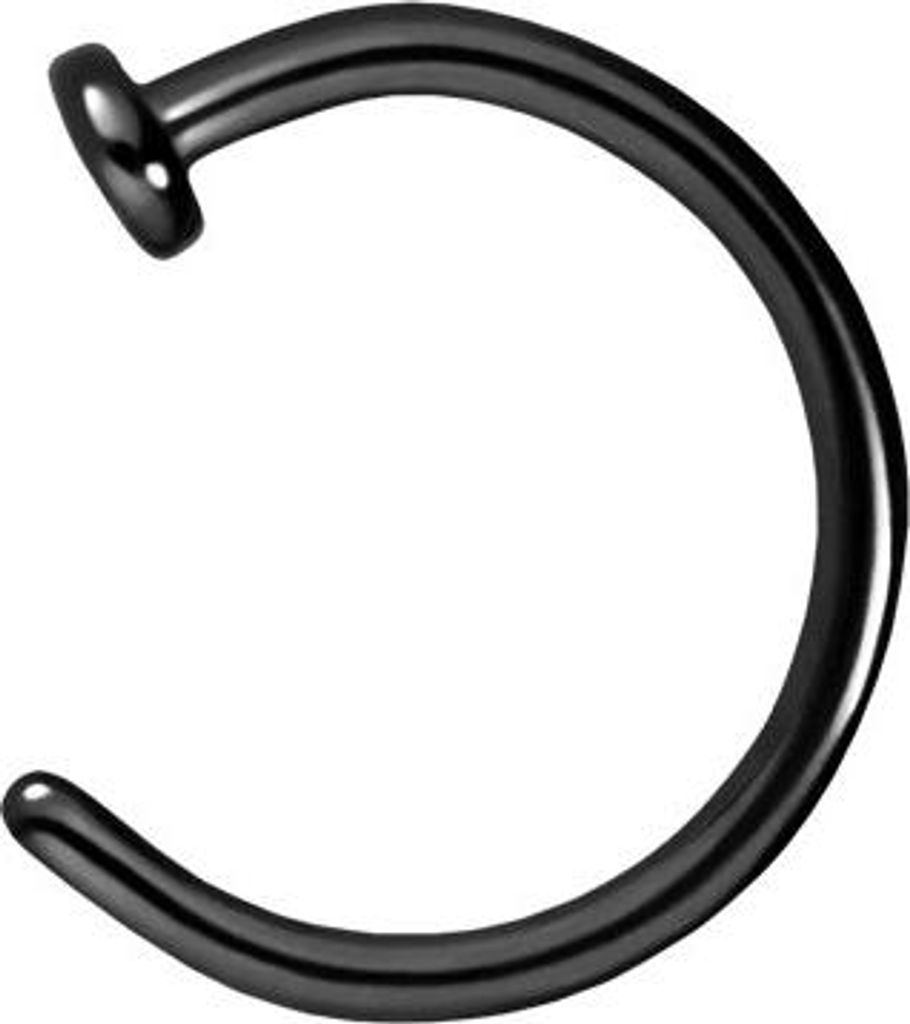 Nasenpiercing, Nasenstecker Titan Nasenring offen PLATTE Schwarz Innendurchmesser: 6mm + Stabstärke: 0,8mm