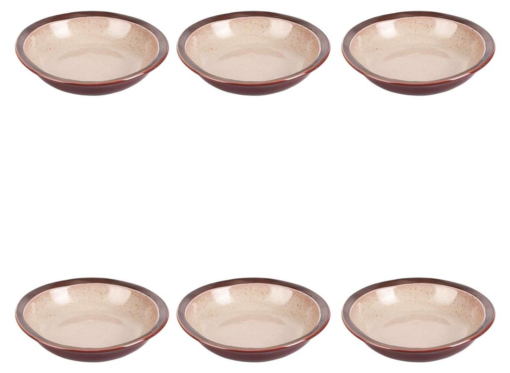 6er-Set Suppenteller beige aus Steingut mit braunem Rand