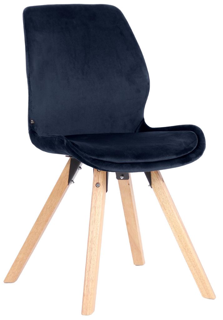 CLP Esszimmerstuhl Luna Modernes Design, Gestell natura, gepolsterter Sitz Farbe:blau;Material:Samt