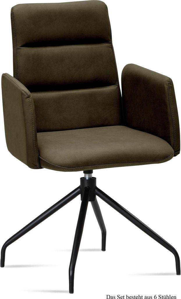 Armlehnstuhl drehbar (6er-Set) Domona 52x92x60 Schwarz/Khaki