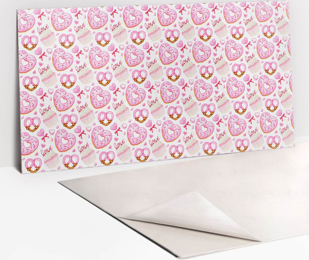 PVC-Wandschutz für die Küche - Stilvoller Schutz für Ihre Wände 100 x 50 Rosa Donuts und Brezeln