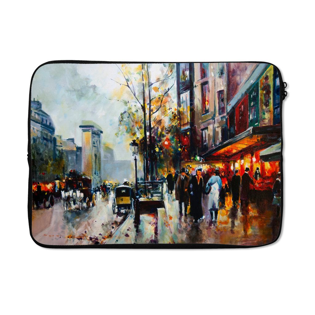 MuchoWow Laptop Hülle 13 Zoll Gemälde - Stadt - Öl Laptoptasche - Laptophülle - Sleeve - Rundumschutz