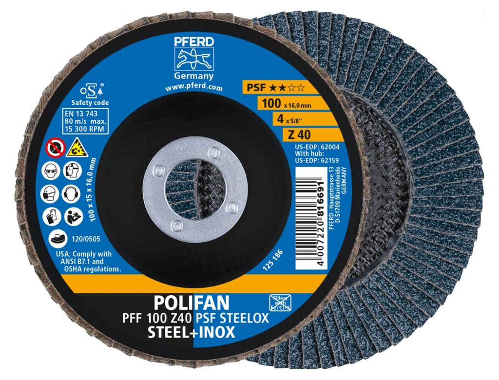 PFERD POLIFAN flap discs zirconia alumina Z PSF STEELOX, 10 cm, 10 Stück(e)