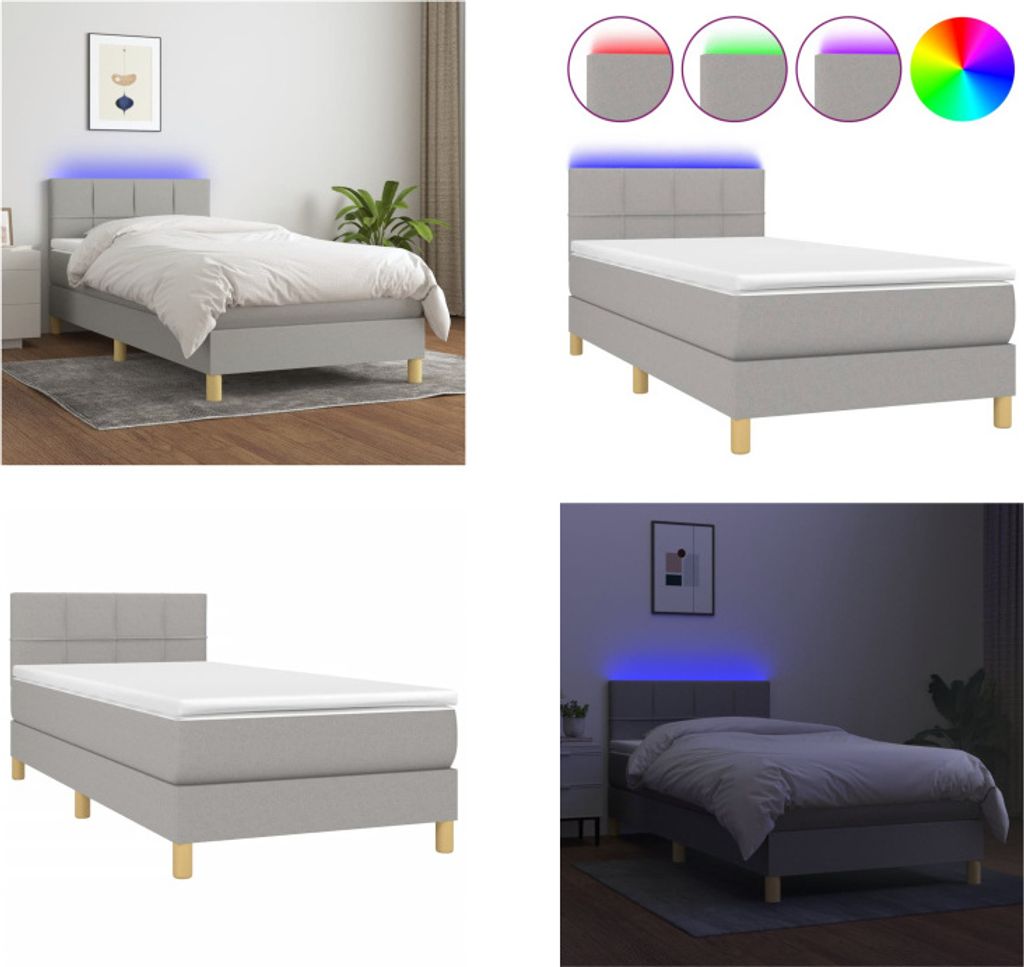 vidaXL Boxspringbett mit Matratze & LED Hellgrau 80x200 cm Stoff - Boxspringbett - Boxspringbetten - Bett - Schlafzimmermöbel