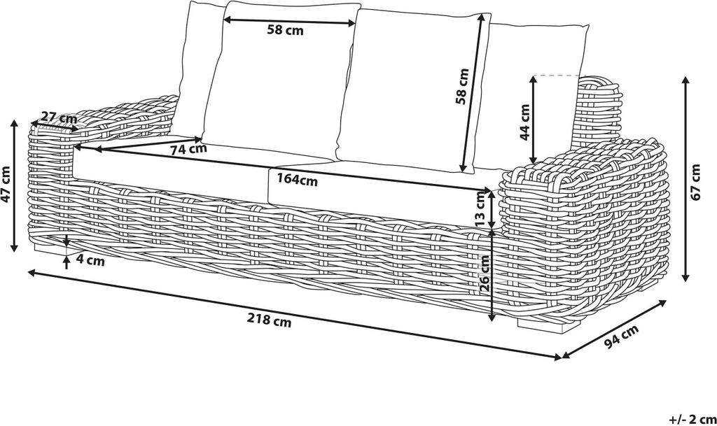 BELIANI Sofa ogrodowa naturalna rattanowa 3-osobowa kanapa Zdjęcie produktu 3