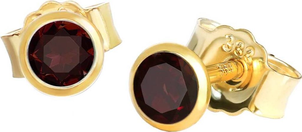 Paar Ohrstecker Echt Granat Rot Gelbgold 333 8 Karat Gold 3,5mm Kleine Ohrringe