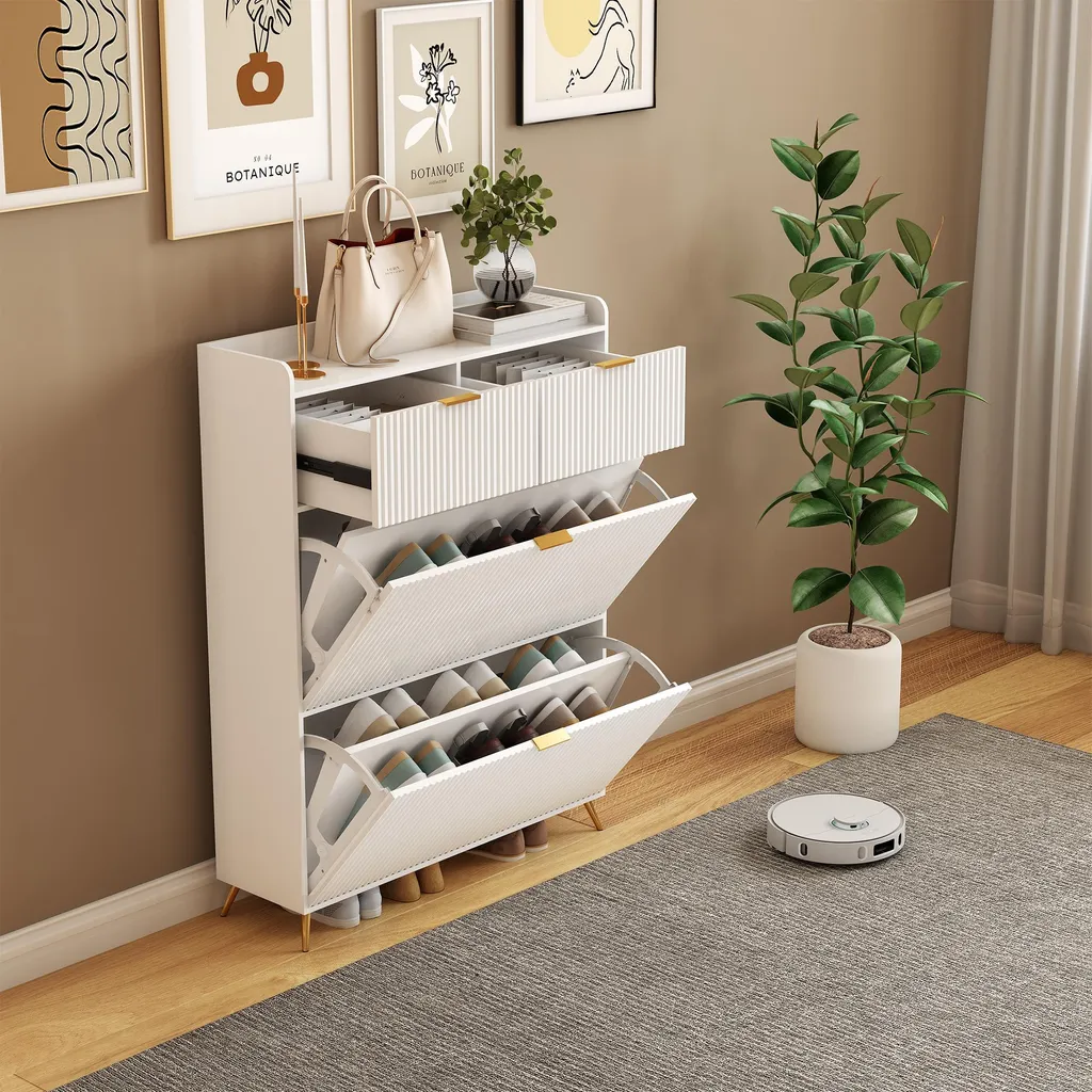 Scarpiera Slim Bianca ProximaX 24cm | 3 Ante + 2 Cassetti Moderni