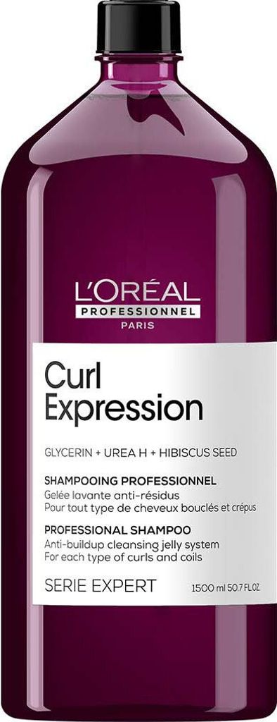 A bottle of L'Oréal Professionnel Curl Expression shampoo against a white background.