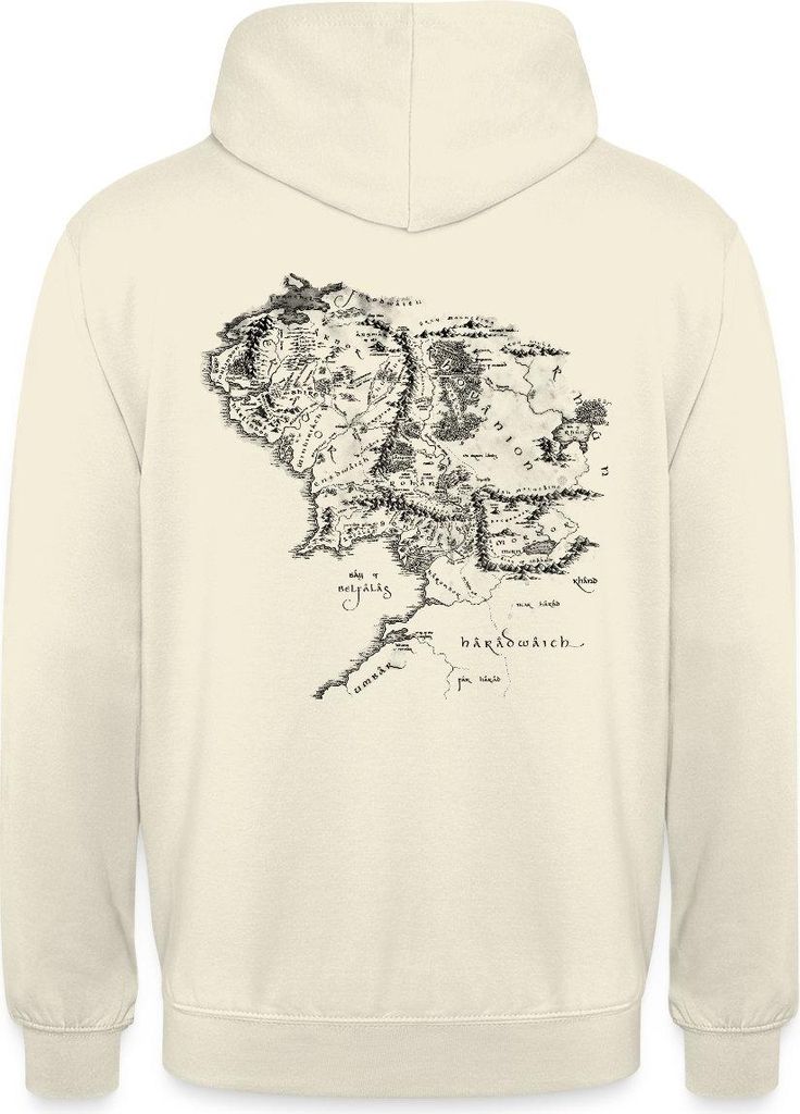 Spreadshirt Der Herr Der Ringe Rückenprint Mittelerde-Karte Uni Hoodie, M, Vanille-Milchshake